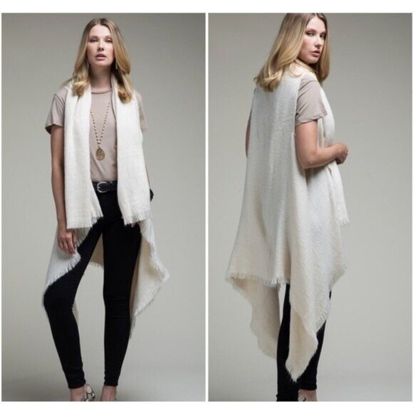 Ivory Vest with Fringe Cascading Open Front Tunic Top One Size Women Cardigan - Picture 2 of 6